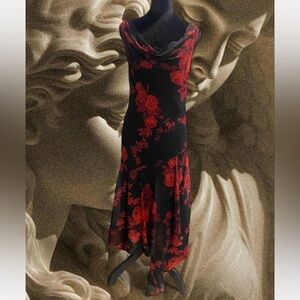 Vintage Connected Apparel Black and Red Backless Dress